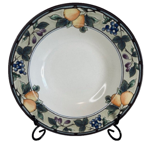 Mikasa Garden Harvest 6 Large Rim Soup Bowl Intaglio, Fruit & Leaves On Rim, VTG - Picture 1 of 12